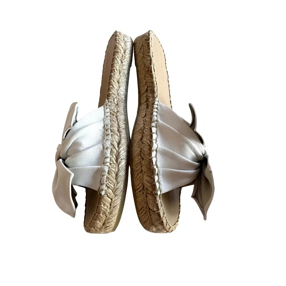 Patricia Green Belinda Leather Bow Espadrille Slides White Coastal Resort NEW 7